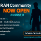 RAN Community is now open August 8 banner: Max Level 300, Open Skill, all gear huntable, and no pay-to-win, with a sword-wielding character