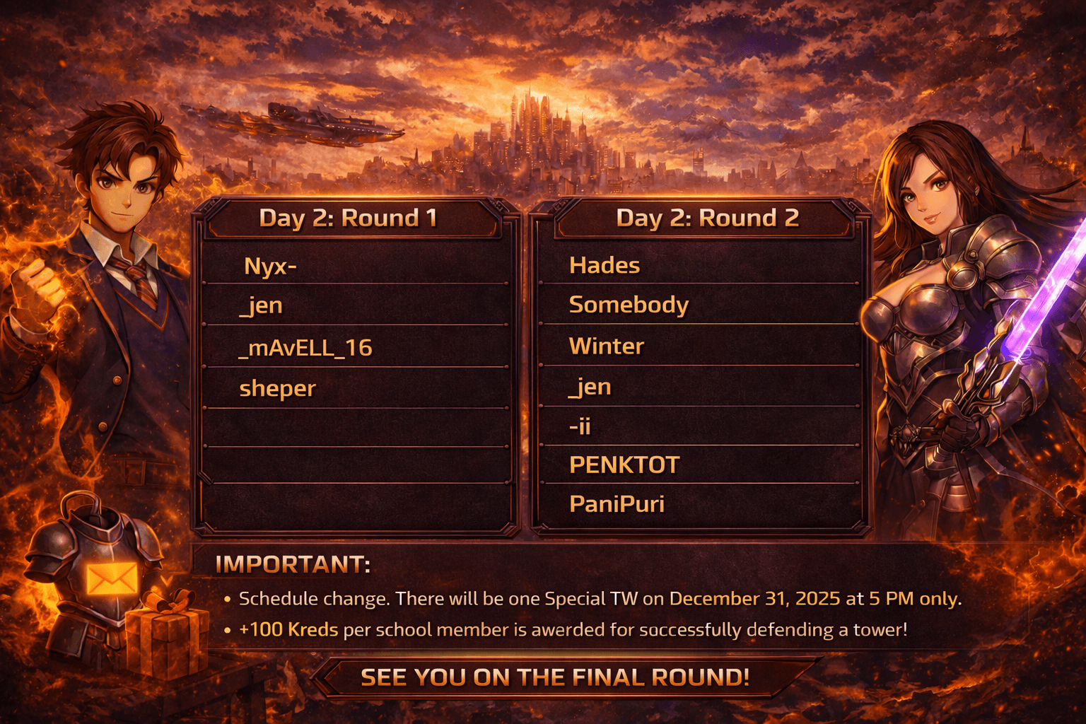 Special Tyranny Wars – December 30, 2025 Results